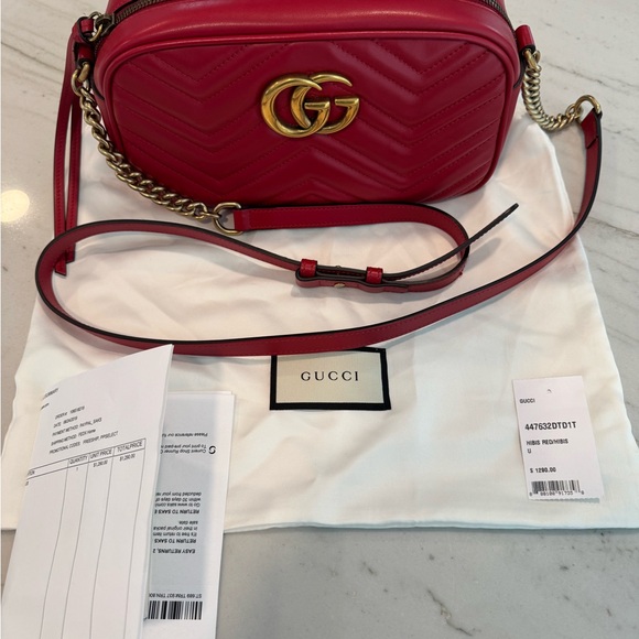 Gucci Handbags - Gucci Red Chevron GG Marmont Crossbody Bag with Gold Hardware